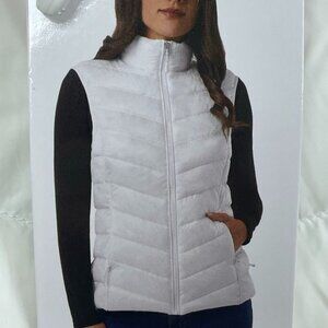 Womens White Puffer Vest With Full Zip M Lightweight Lined Design d0705